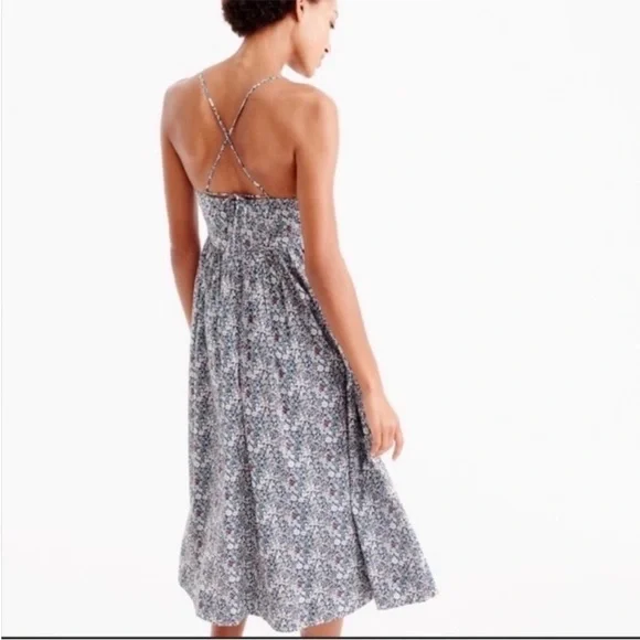 NWT J. Crew Liberty Fabrics June Meadow Floral Navy  Spaghetti Strap Midi Dress - Picture 3 of 10